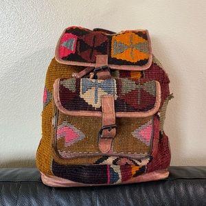 Vintage Multicolor Geometric Kilim Backpack